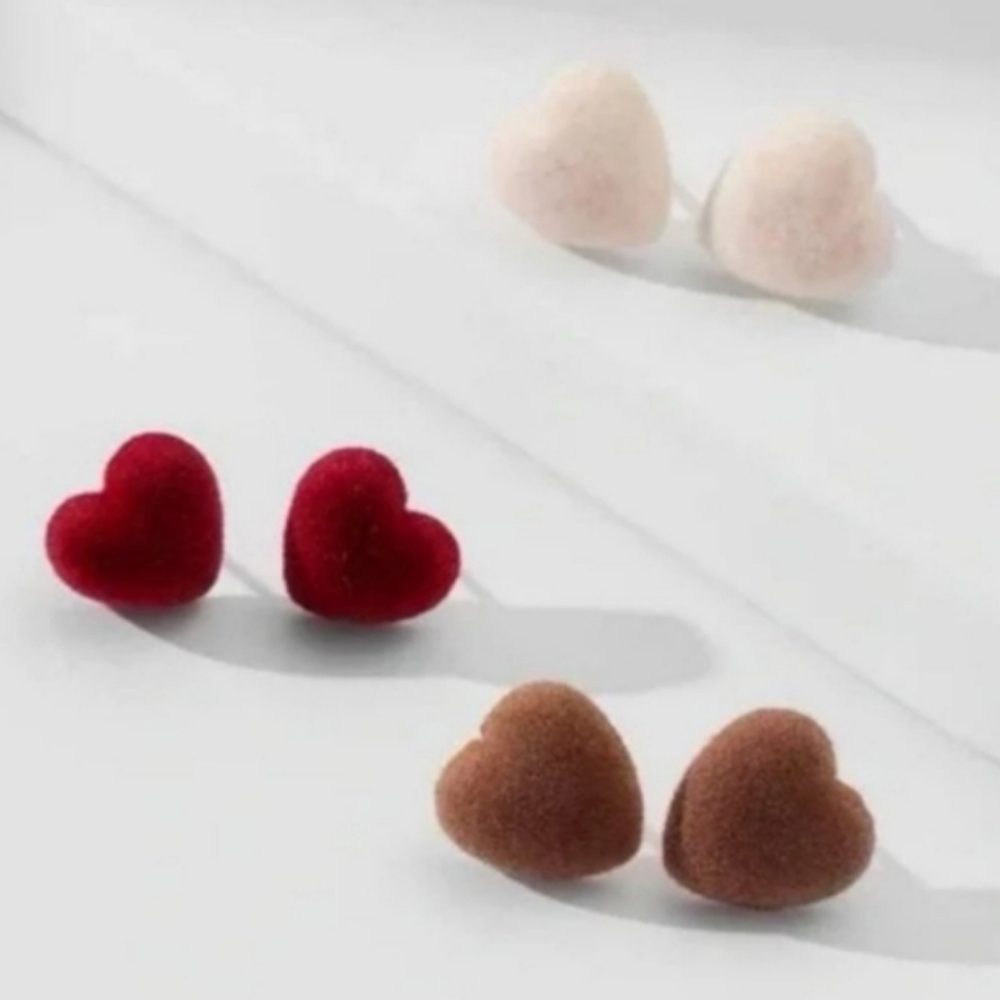 Heart Stud Earrings in Red Ivory Tan Valentines Day Love Theme NEW